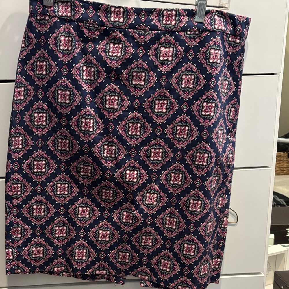 J. Crew Navy and Pink Geometric Pencil Skirt